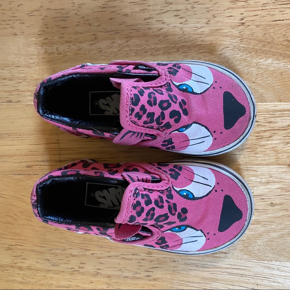 Pink Toddler Animal Print Face Vans Shoes Size 5.0